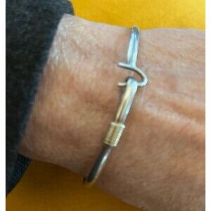 Sterling Silver 925 and gold wrap Cinch Hook Bracelet Two Tone Metal Bangle